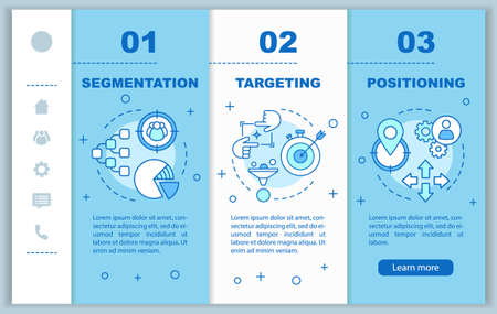 STP onboarding mobile web pages vector template. Market strategy. Responsive smartphone website interface idea with linear illustrations. Webpage walkthrough step screens. Color conceptのイラスト素材