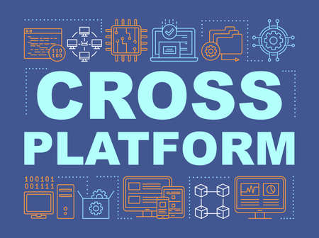 Cross platform development word concepts banner. App programming, software engineering presentation, website. Isolated lettering typography idea with linear icons.のイラスト素材