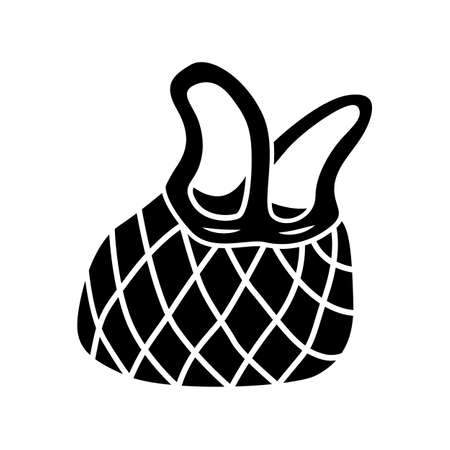 Mesh market bag glyph icon. Zero waste reusable produce, grocery net bag. Eco-friendly textile package, eco tote. Silhouette symbol. Negative space. Vector isolated illustrationのイラスト素材