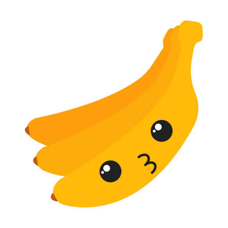 Bananas cute kawaii flat design long shadow character. Happy fruits with smiling face. Funny emoji, emoticon, kiss. Vector isolated silhouette illustrationのイラスト素材