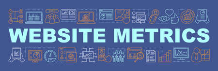 Website metrics, tools word concepts banner. Presentation. SEO, SMM monitoring. Isolated lettering typography idea with linear icons. Customer retention. Website traffic. Vector outline illustrationのイラスト素材