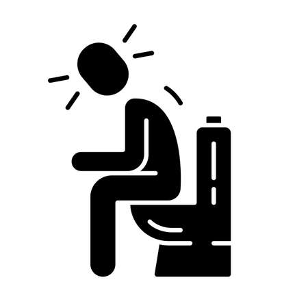 Diarrhea, constipation glyph icon. Food poisoning symptom. Digestive system problem. Upset stomach, indigestion. Allergy silhouette symbol. Negative space. Vector isolated illustrationのイラスト素材
