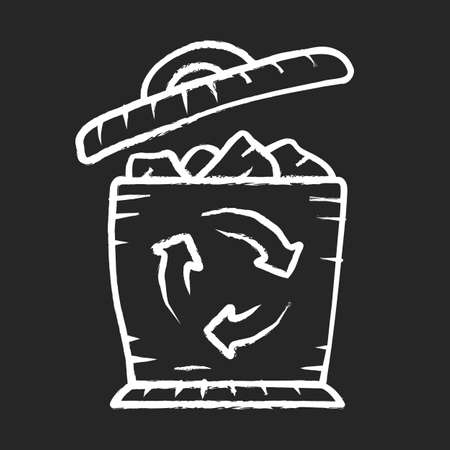 Recycling chalk icon. Environmental sustainability. Trash sorting, utilization. Reusable materials. Ecology protection. Garbage reusing. Waste container. Isolated vector chalkboard illustrationのイラスト素材