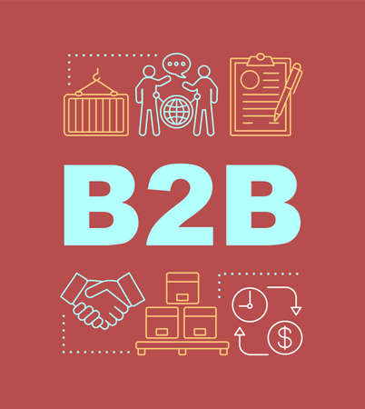 B2B word concepts banner. Commerce with sale for business. Presentation, website. Cooperation with legal entities. Isolated lettering typography idea with linear icons. Vector outline illustrationのイラスト素材