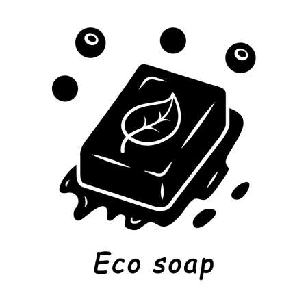 Eco soap glyph icon. Handmade, ecological, natural washing soap. Organic cleaning product. Bathing essential, hygiene accessory. Silhouette symbol. Negative space. Vector isolated illustrationのイラスト素材