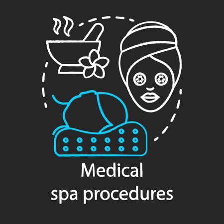 Medical spa procedures chalk icon. Non-surgical cosmetic treatments. Plastic surgery center service. Cosmetic lift procedures. Aging. Isolated vector chalkboard illustrationのイラスト素材