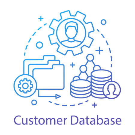 Customer database concept icon. Commercial information idea thin line illustration. Customer relationship management. Client identity. CRM software. Vector isolated outline drawingのイラスト素材