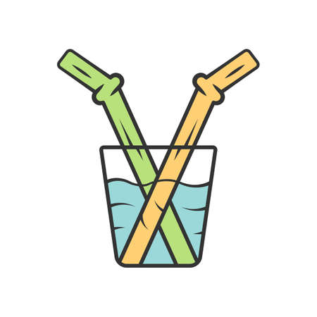 Glass drinking straw color icon. Reusable cocktail, soda, lemonade beverage accessory. Cold soft drink kitchen utensil. Isolated vector illustrationのイラスト素材
