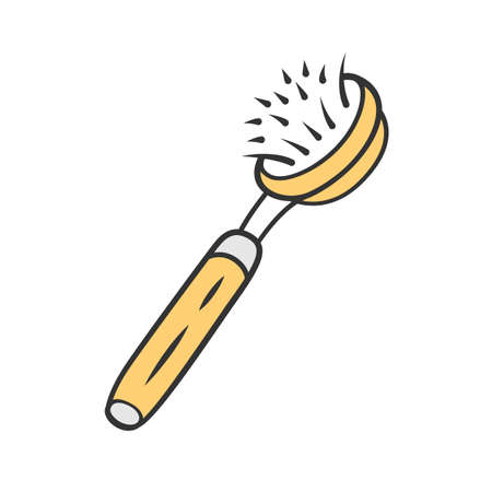 Natural dish brush color icon. Zero waste recyclable dishwashing accessory. Disposable kitchen tool for scrubbing dish. Isolated vector illustrationのイラスト素材