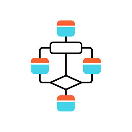 Flowchart color icon. Diagram. Visualization of process. Problem solving stages. Graphical representation of algorithm. Program logic sequence. Isolated vector illustrationのイラスト素材