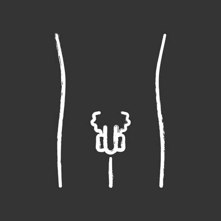 Ill men reproductive system chalk icon. Sore human organ. People disease. Sick internal body part. Men health. Isolated vector chalkboard illustrationのイラスト素材