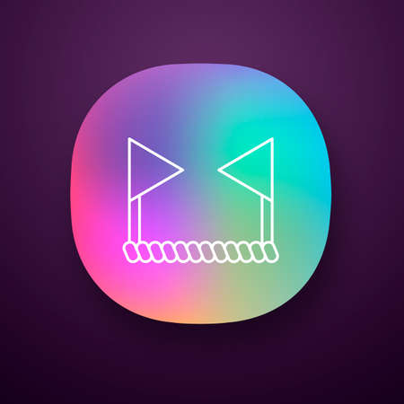 Cricket boundary app icon. Two flags connected by rope. Border of playing field. Bat and ball team game. Sports activity. UI/UX user interface. Web or mobile application. Vector isolated illustrationのイラスト素材