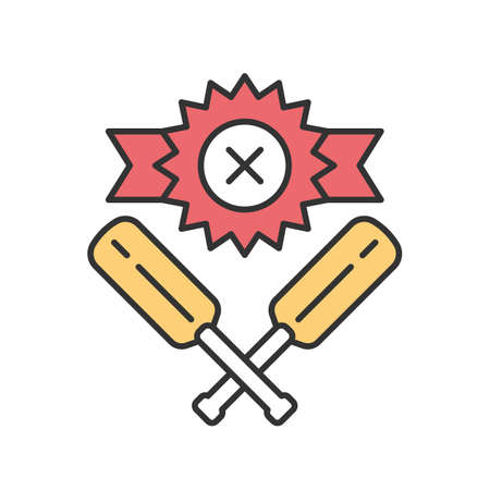 Cricket defeat color icon. Total game result. Championship loss. Loser mark, crossed bats. Game over. Team battle finished. End of play. Match draw. Sports activity. Isolated vector illustrationのイラスト素材