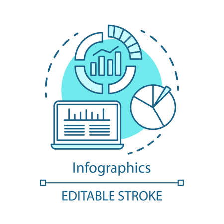 Infographics blue concept icon. Channels for SEO idea thin line illustration. Digital marketing analytics. Conversions metrics. SMM data statistics. Vector isolated outline drawing. Editable strokeのイラスト素材