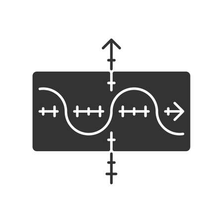 Function graph glyph icon. Duplicate function. Sinusoid. Sine curve. Diagram. Math graph. Symbolic representation of information. Silhouette symbol. Negative space. Vector isolated illustrationのイラスト素材