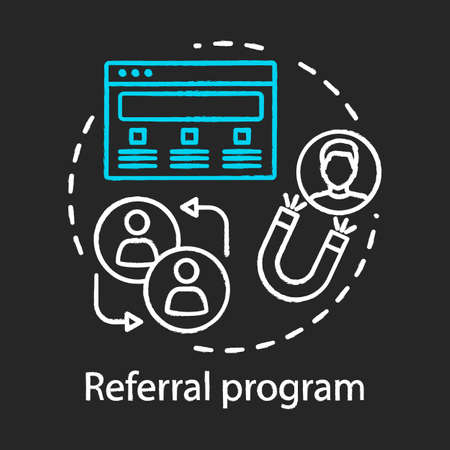 Referral program concept chalk icon. Marketing campaign idea. Customer retention. Website traffic, consumers encouragement. Vector isolated chalkboard illustrationのイラスト素材