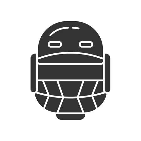 Cricket helmet glyph icon. Head protection for batsman and fielders. Cricketer uniform. Sport equipment. Athletics accessory. Silhouette symbol. Negative space. Vector isolated illustrationのイラスト素材