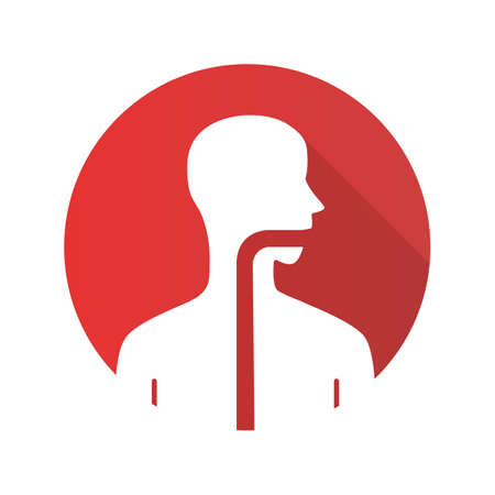 Healthy throat flat design long shadow glyph icon. Oral cavity, pharynx and esophagus in good health. Upper section of alimentary canal. Gastrointestinal tract. Vector silhouette illustrationのイラスト素材