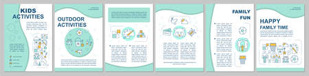 Kids activities brochure template layout. Happy family time. Flyer, booklet, leaflet print design with linear illustrations. Vector page layouts for magazines, annual reports, advertising postersのイラスト素材