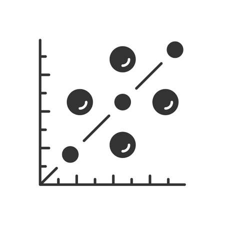 Scatter plot glyph icon. Scattergram. Mathematical diagram. Symbolic representation of information. Chart on coordinate plane. Silhouette symbol. Negative space. Vector isolated illustrationのイラスト素材