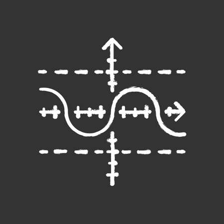 Function graph chalk icon. Duplicate function. Sinusoid. Sine curve. Diagram. Math graph. Acoustic, light wave. Symbolic representation of information. Isolated vector chalkboard illustrationのイラスト素材