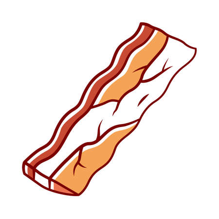 Grilled bacon color icon. Butchers meat. Roasted sowbelly. Piece of lard. Yummy rasher. Meat production and sale. Butchery business. Isolated vector illustrationのイラスト素材
