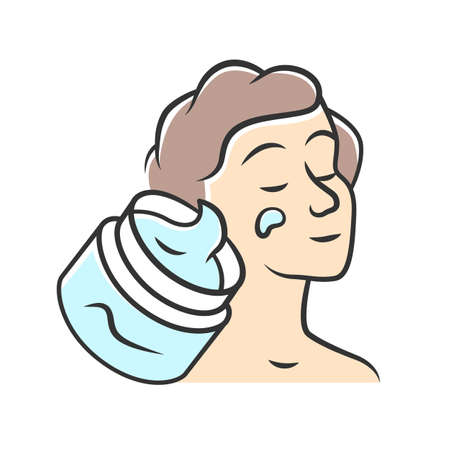 Moisturizing facial cream jar color icon. Cosmetic product isolated vector illustration. Routine skin care procedure. Feminine hygiene, cosmetology, dermatology. Woman applying face lotionのイラスト素材