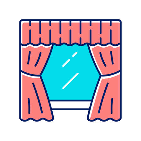 Window treatment set color icon. Living room, kitchen, bedroom decoration. Valance hanging on cornice. Windows curtains, swag. Home and office interior design. Isolated vector illustrationのイラスト素材