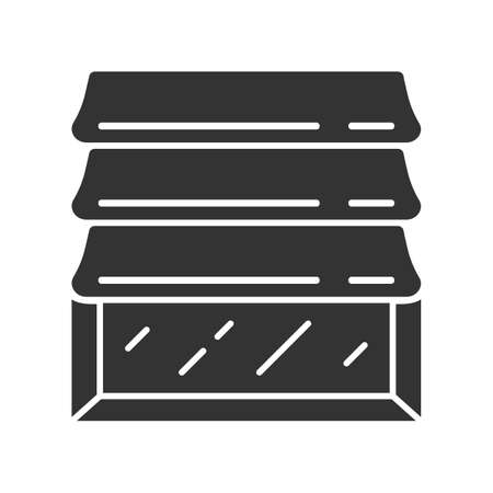 Roman shades glyph icon. Kitchen, bedroom, living room decor. House and office design. Home interior shop. Window covering, jalousie. Silhouette symbol. Negative space. Vector isolated illustrationのイラスト素材