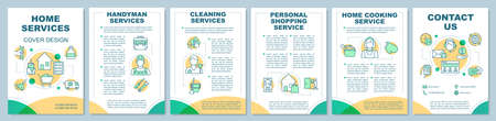 Home services brochure template layout. Cleaning, cooking service. Flyer, booklet, leaflet print design with linear illustrations. Vector page layouts for magazine, annual reports, advertising postersのイラスト素材