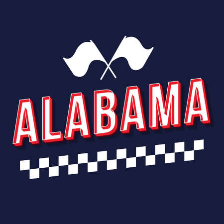 Alabama vintage 3d vector lettering. Retro bold font, typeface. Pop art stylized text. Old school style letters. 90s, 80s poster, banner, t shirt typography design. Dark blue color backgroundのイラスト素材