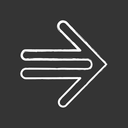 Double-lined arrow chalk icon. Indicating sign, pointer button. Forward indicator. Arrowhead pointing to right direction. Navigation arrow. Motion cursor. Isolated vector chalkboard illustrationのイラスト素材