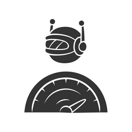 Optimizer bot glyph icon. Search engine optimization. Software program.  Artificial intelligence. Functional bot. Virtual assistance. Silhouette symbol. Negative space. Vector isolated illustrationのイラスト素材