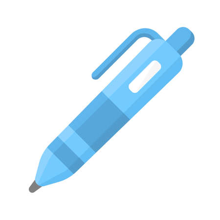 Automatic ballpoint pen flat design color icon. Writing tool isolated vector illustration. Stationery items shop, school supplies store logo. Document signing instrument. Education attributeのイラスト素材