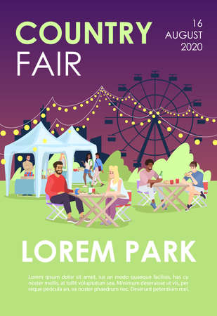 Country fair brochure template. Summer festival, carnival flyer, booklet, leaflet concept with flat illustrations. Vector page layout for magazine. Funfair, city event advertising invitation with textのイラスト素材