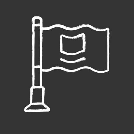 Small waving flag on metal flagpole chalk icon. Rectangular pennant isolated vector chalkboard illustration. National symbol, corporate identity, company insignia. GPS navigation mark, location markerのイラスト素材