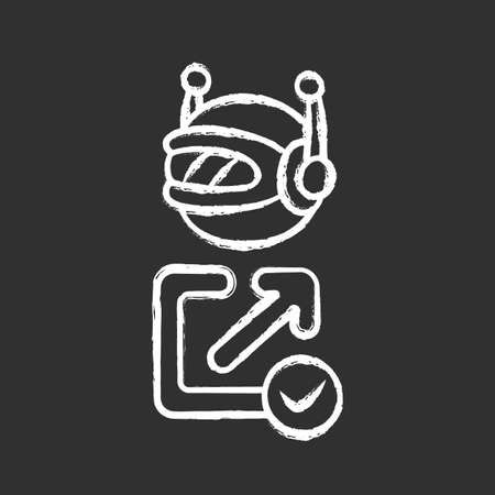 Backlink checker bot chalk icon. Website optimization. Artificial intelligence. Support service bot. SEO assistant. Technology, electronics, ai. Robot machine. Isolated vector chalkboard illustrationのイラスト素材