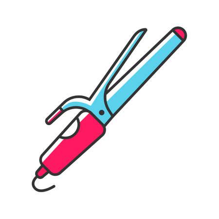 Hair curler color icon. Curling iron. Curling tongs. Creating curls by heating. Electric hairdresser tool. Professional hair styling. Hairstylist accessory. Isolated vector illustrationのイラスト素材