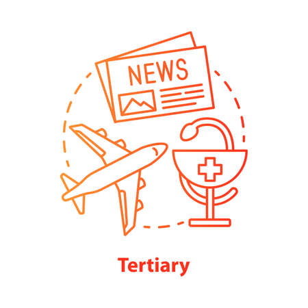 Tertiary red concept icon. Business produce services idea thin line illustration. Transportation, distribution. Healthcare, transport. Economy sector. Vector isolated outline drawing. Editable strokeのイラスト素材