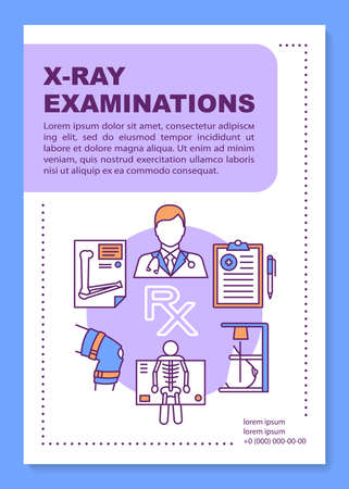 X-ray examination brochure template layout. Flyer, booklet, leaflet print design, linear illustrations. Radiological survey. Hospital equipment. Vector page layouts for reports, advertising postersのイラスト素材