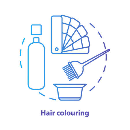 Hair colouring blue concept icon. Hair highlighting and dyein idea thin line illustration. Hairdresser salon, hairstylist parlor. Blue gradient vector isolated outline drawing. Editable strokeのイラスト素材