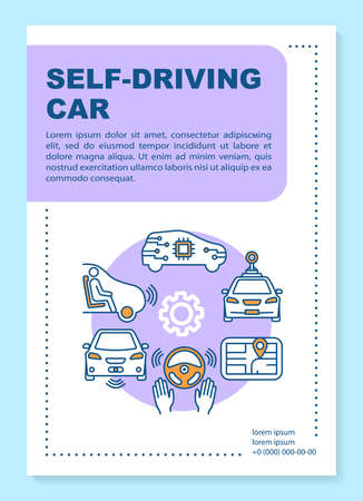 Self-driving car brochure template layout. Autonomous vehicle. Flyer, booklet, leaflet print design with linear illustrations. Vector page layouts for magazines, annual reports, advertising postersのイラスト素材
