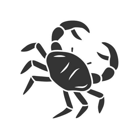 Crab glyph icon. Swimming sea animal with pincers. Zodiac sign. Underwater creature. Ocean aquarium. Seafood restaurant. Delicacy food. Silhouette symbol. Negative space. Vector isolated illustrationのイラスト素材