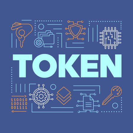 Crypto token word concepts banner. Data encryption and fintech. Presentation, website. Blockchain digital regulation. Isolated lettering typography idea with linear icons. Vector outline illustrationのイラスト素材