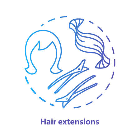 Hair extensions blue concept icon. Clip in hair tapes, wig and accessories idea thin line illustration. Hairdresser, hairstylist parlor. Blue gradient vector isolated outline drawing. Editable strokeのイラスト素材