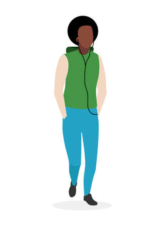 Afro American Guy Flat Vector Illustration Black Man With Curly