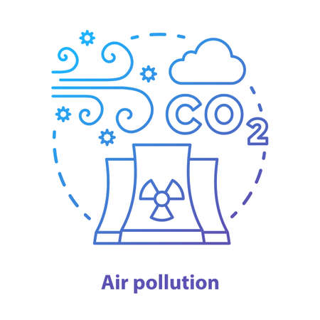 Air pollution concept icon. Atmosphere & industrial waste contamination idea thin line illustration in blue. CO2, smog emission. Gas polluted urban areas. Vector isolated outline drawingのイラスト素材