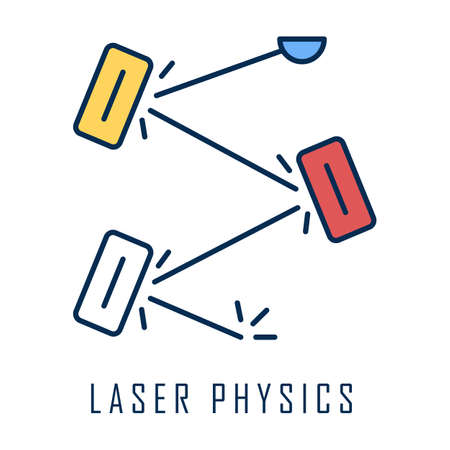 Laser physics color icon. Optics branch. Quantum electronics, laser construction, optical cavity. Light reflection. Optical scientific experiment. Light physics research. Isolated vector illustrationのイラスト素材