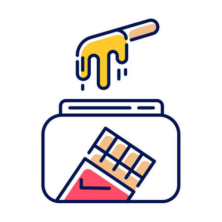 Chocolate waxing color icon. Natural soft cold wax in jar with spatula. Body hair removal equipment. Tools for depilation. Professional beauty treatment cosmetics. Isolated vector illustrationのイラスト素材