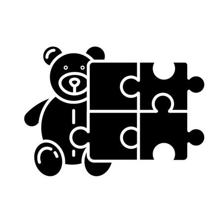 Toys and hobbies glyph icon. Products for babies, children. Kids game. Teddy bear, puzzle. E commerce department, shopping categories. Silhouette symbol. Negative space. Vector isolated illustrationのイラスト素材